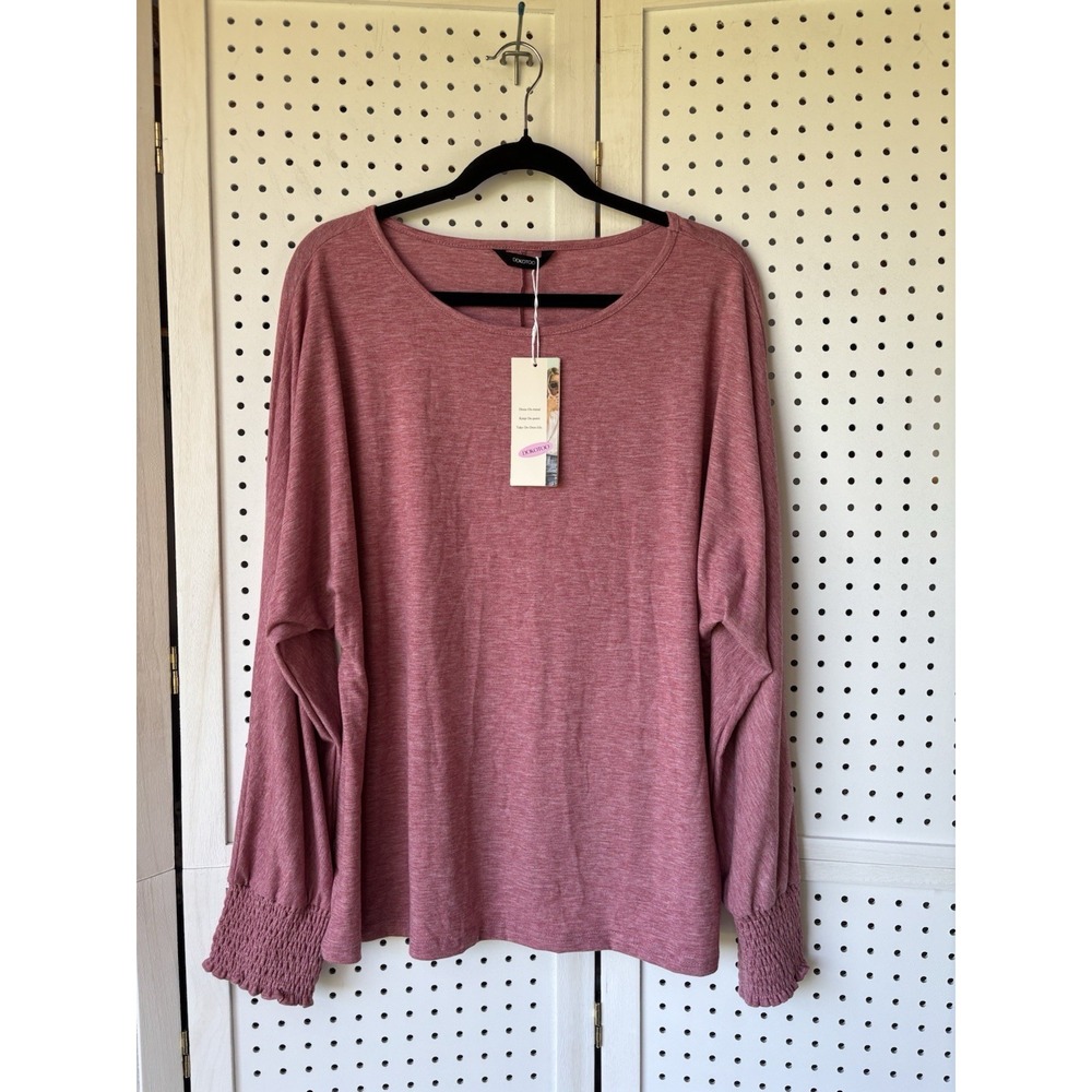 NWT Dokotoo Women's XL Pink Long SLV‎ Seersucker Wrist Cuff Soft Tee Blouse